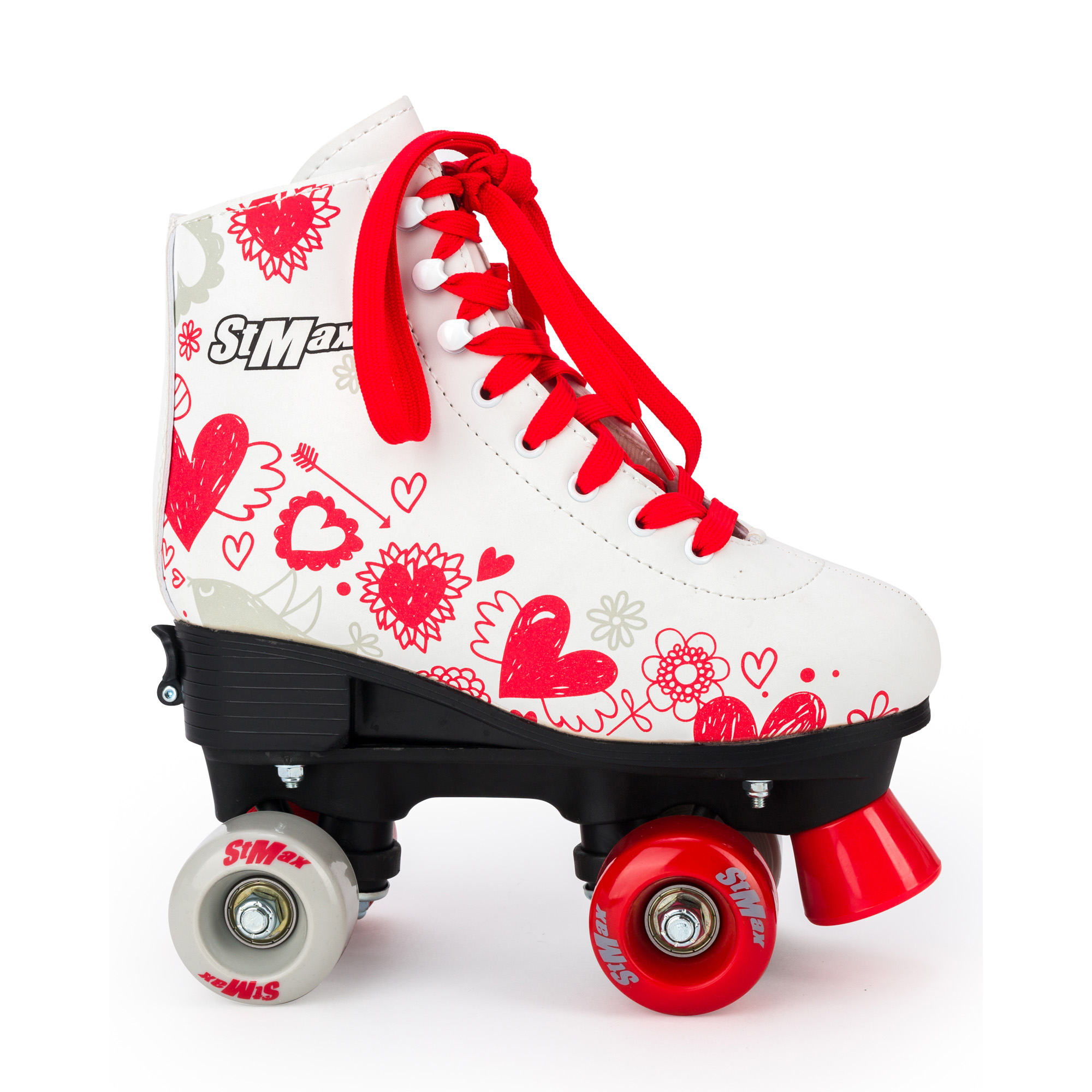 Роликовые коньки SXRide Roller skate YXSKT04RDHR белые с красными  сердечками размер 31-34