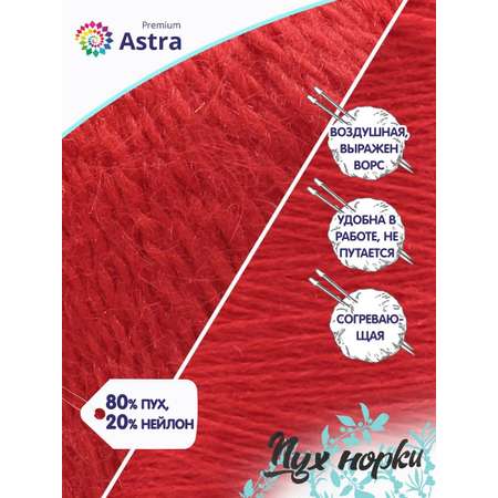 Пряжа Astra Premium Пух норки Mink yarn воздушная с ворсом 50 г 290 м 010 ярко-красный 1 моток