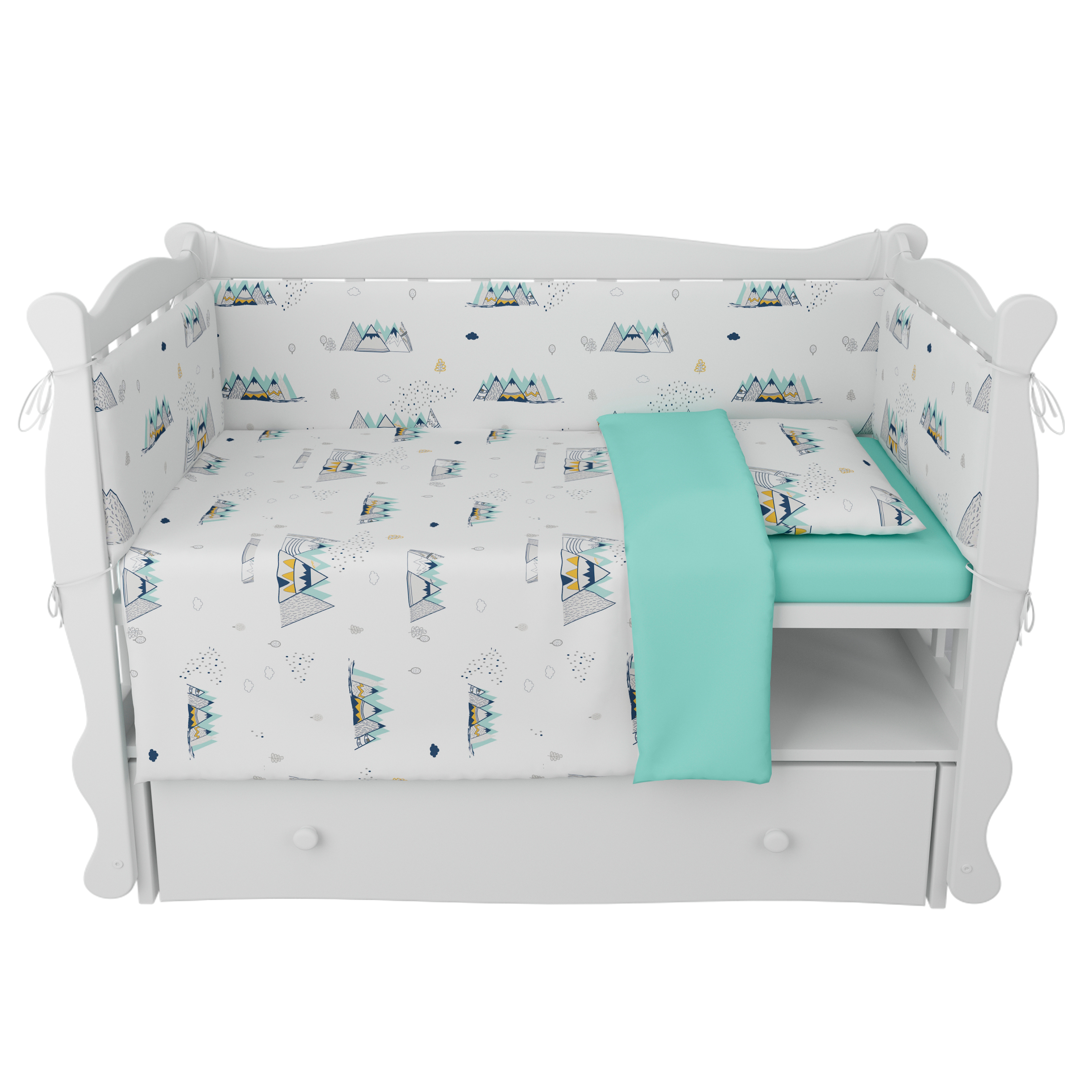 Борт в кроватку Amarobaby Горы 4элемента Белый-Мятный - фото 6