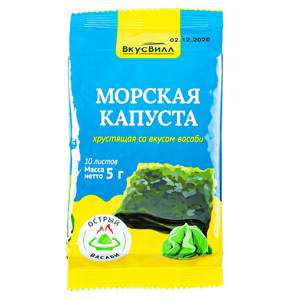 Морская капуста ВкусВилл хрустящая со вкусом васаби 5 г - фото 1