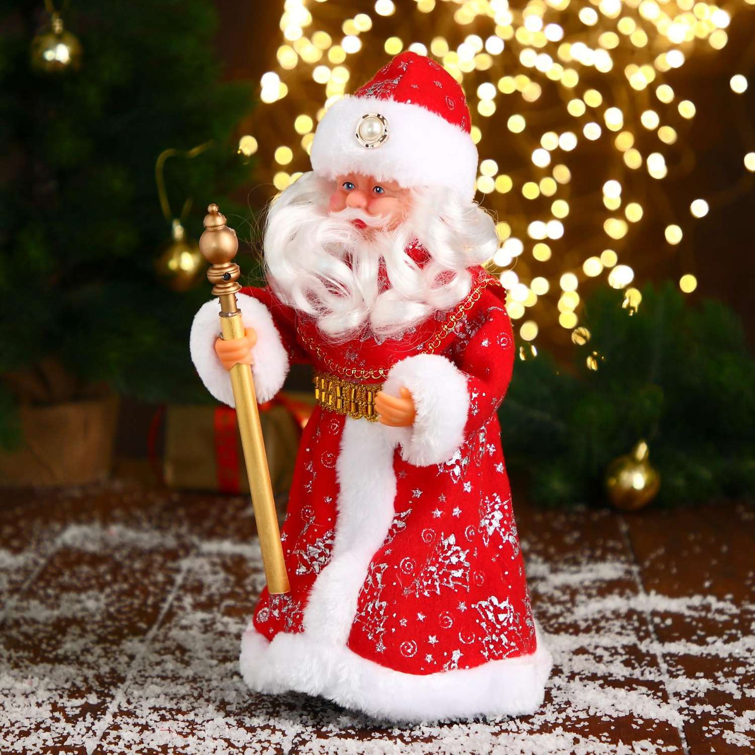 Дед мороз Зимнее волшебство «В красной шубе и шапке с жемчужинкой» 29 см двигается - фото 2