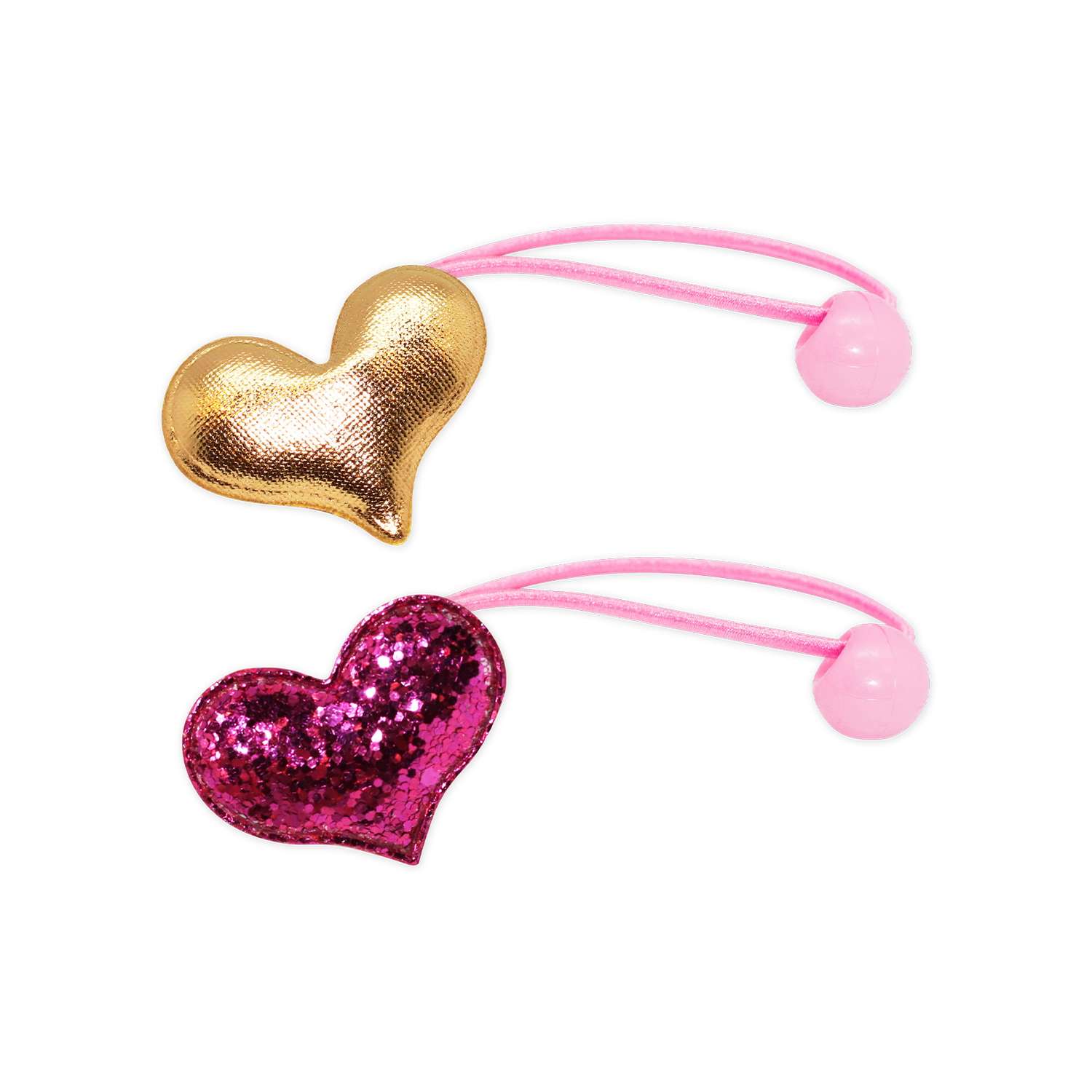 Набор резинок для волос B and H Сердце с блестками Розовое-Золотое 2шт W0008 - фото 1
