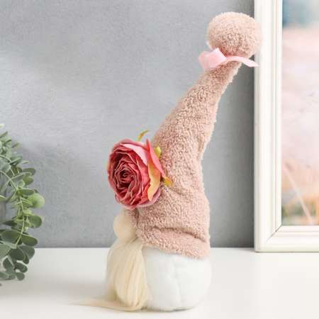Кукла интерьерная Зимнее волшебство «Гном в колпаке с пионом» розовый 10 5х10 5х30 см
