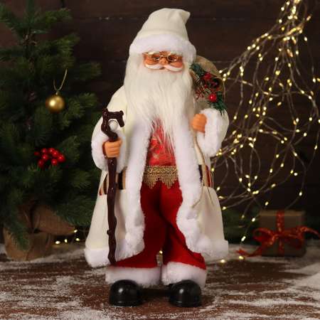 Дед мороз Зимнее волшебство «В белом костюмчике с орнаментом с посохом» двигается 20х50 см