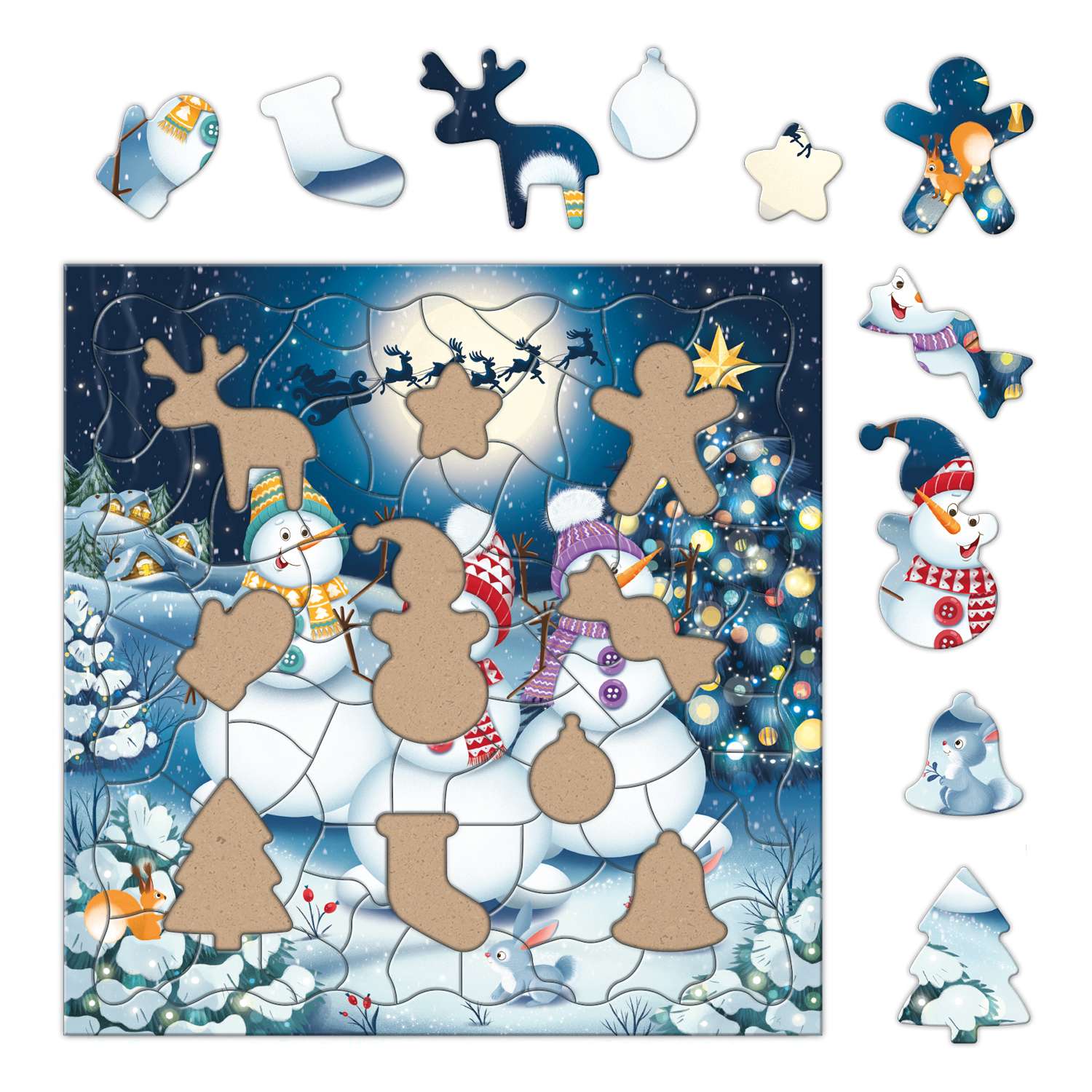 Пазл ГЕОДОМ Фигурный на подложке + дополнительная реальность 80 деталей Танцующие снеговики - фото 2