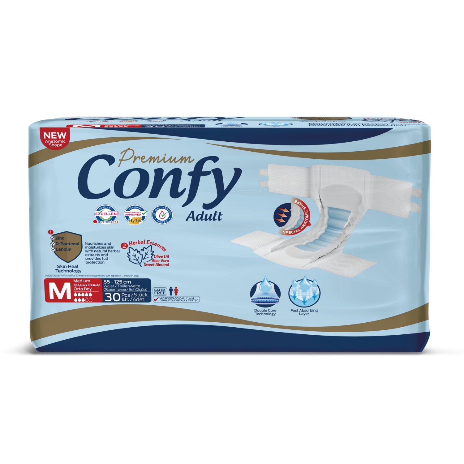 Подгузники для взрослых CONFY Adult Premium M30 размер M талия 85-125 см 30 шт - фото 1