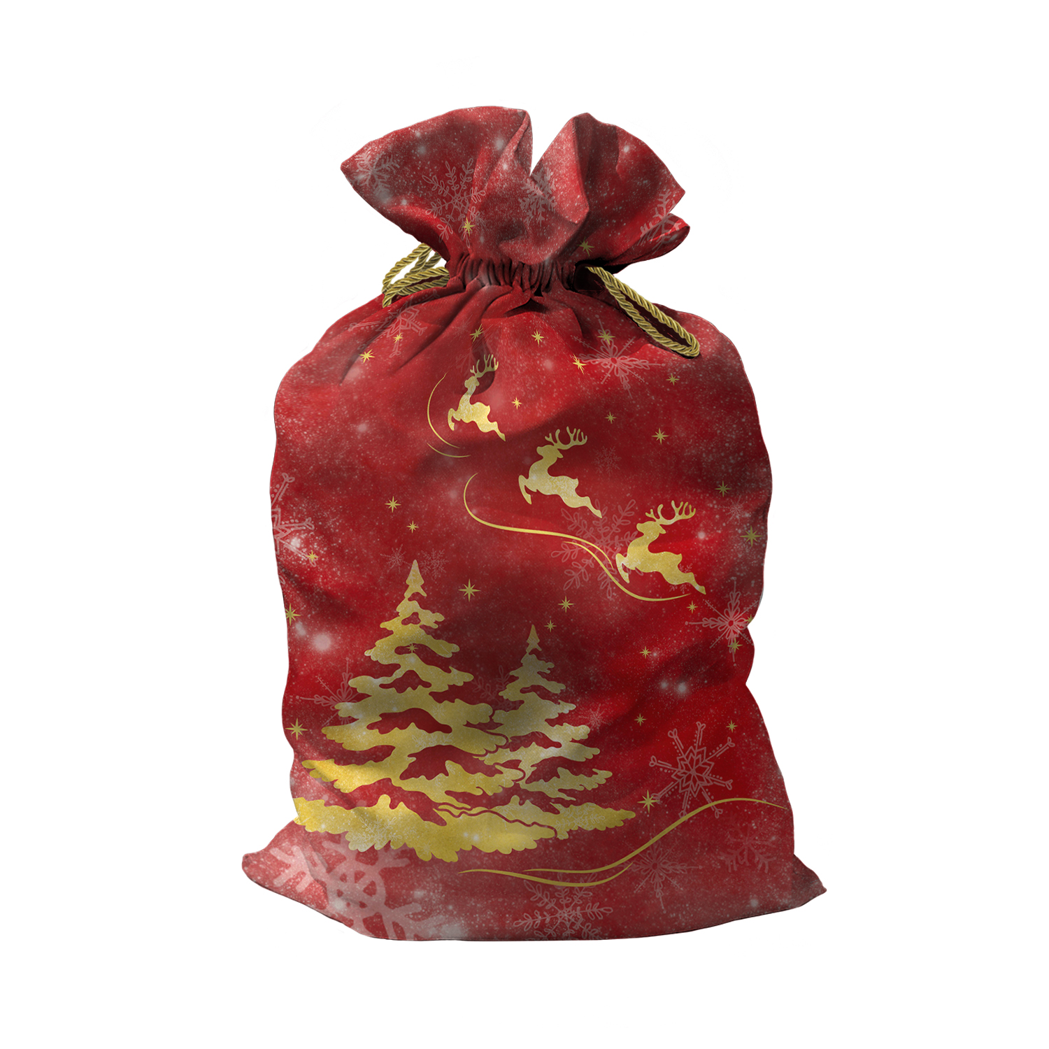 Мешок для подарков sfer.tex Деда Мороза 40х58 см Новогодний лес красный - фото 1