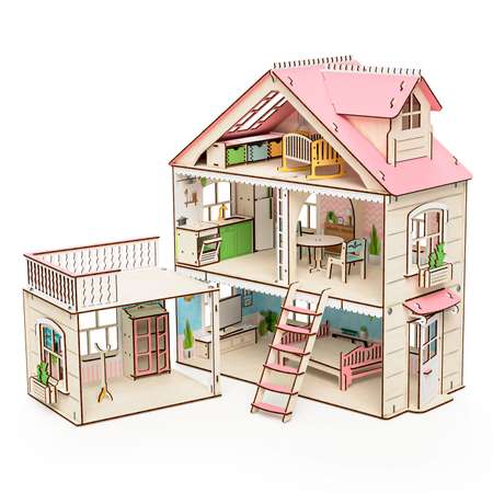 Кукольный домик с мебелью M-WOOD Особняк с пристройкой