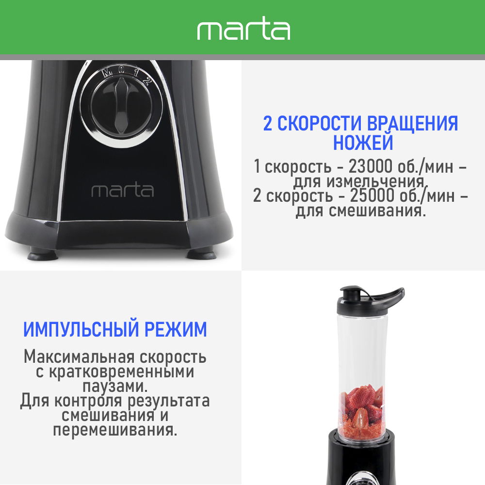 Блендер стационарный MARTA MT-1596 черный жемчуг/хром - фото 5