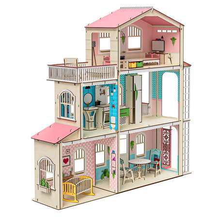 Кукольный домик с мебелью M-WOOD Симфония с лифтом и террасой