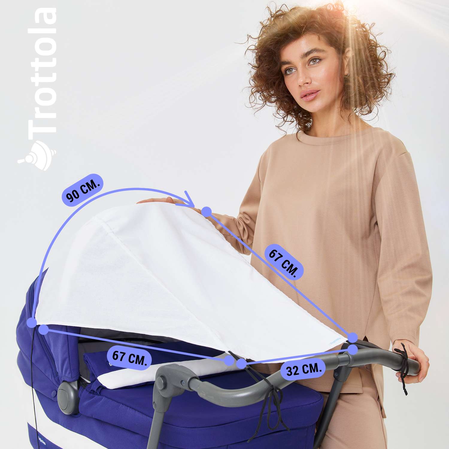 Козырек шторка для коляски Trottola белая универсальная от солнца на детскую коляску Т425/белый - фото 1