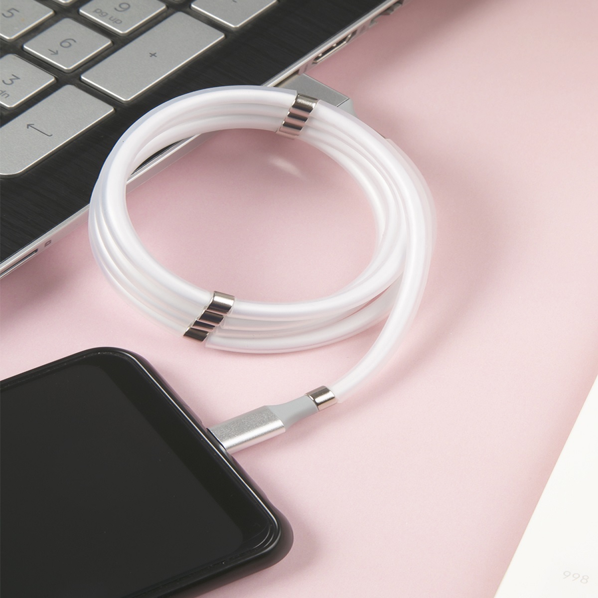 Дата-кабель mObility USB - Type-C белый скручивание на магнитах - фото 2
