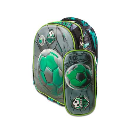 Рюкзак школьный с пеналом Little Mania Футбол зеленый
