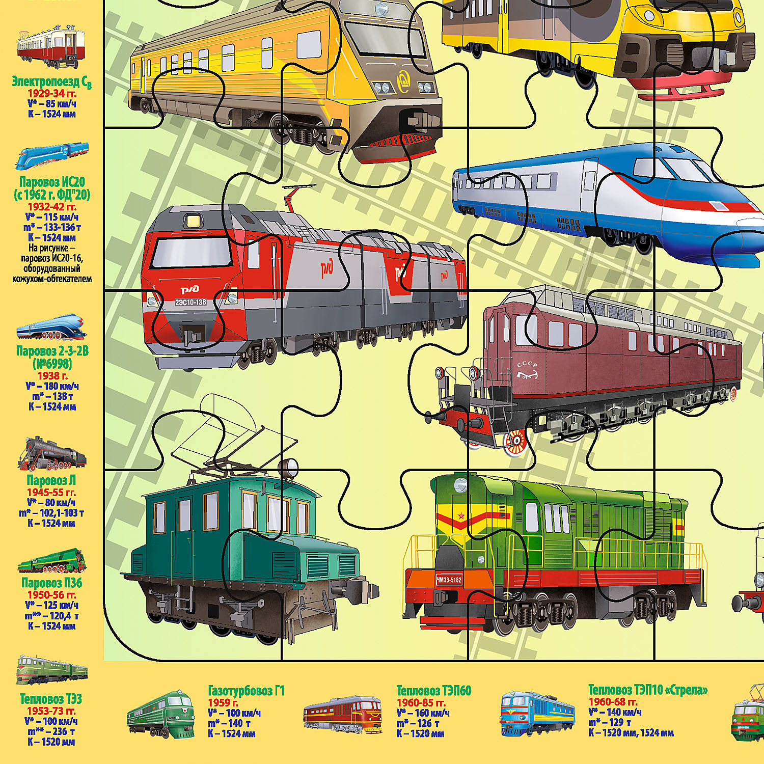 Пазл РУЗ Ко Детский на подложке. Железнодорожный транспорт России. 36х28 см 63 элемента - фото 2
