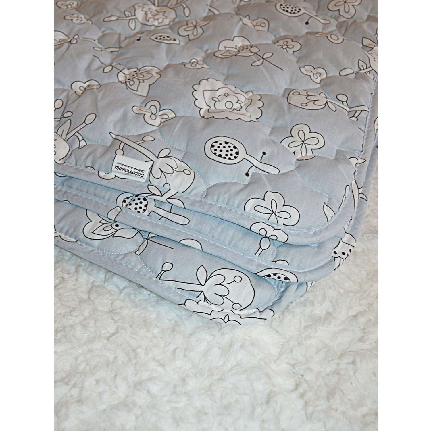 Стеганное одеяло серое-голубое Засыпашки утепленное детское 110х140 хлопок 100% - фото 5