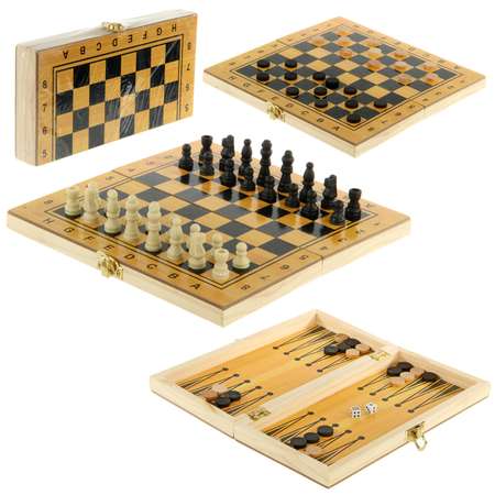 Настольная игра Veld Co 3в1 шашки шахматы нарды