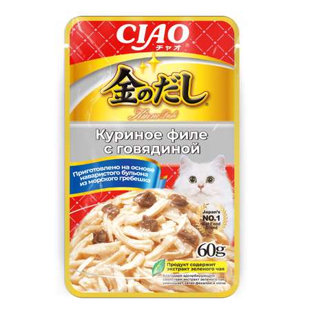 Корм для кошек INABA Ciao Kinnodashi 60г куриное филе с говядиной пауч