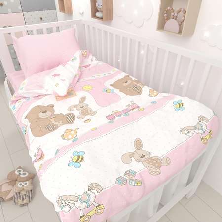 Комплект постельного белья Маленькая соня Любимые игрушки 3 предмета Розовый