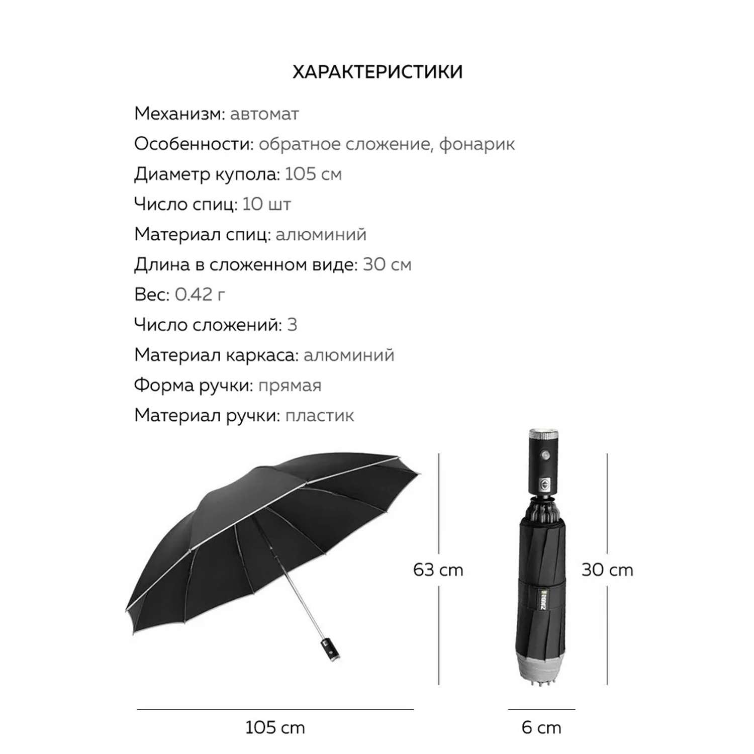 Зонт с фонариком Zuodu 1186662 - фото 13