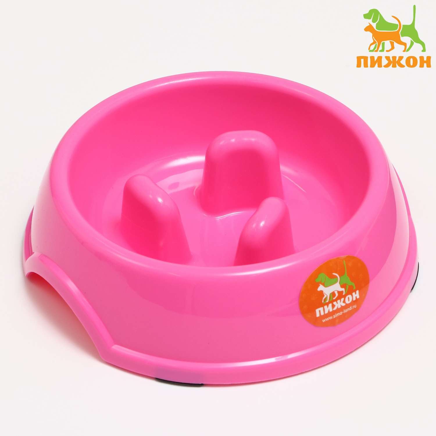Миска Пижон пластиковая медленное кормление18 х 18 5 х 5 5 см розовая - фото 1