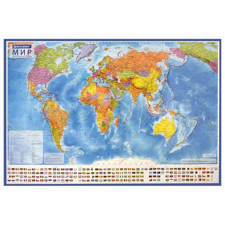 Карта мира Brauberg политическая настенная 117х80 см 1:28М интерактивная с ламинацией