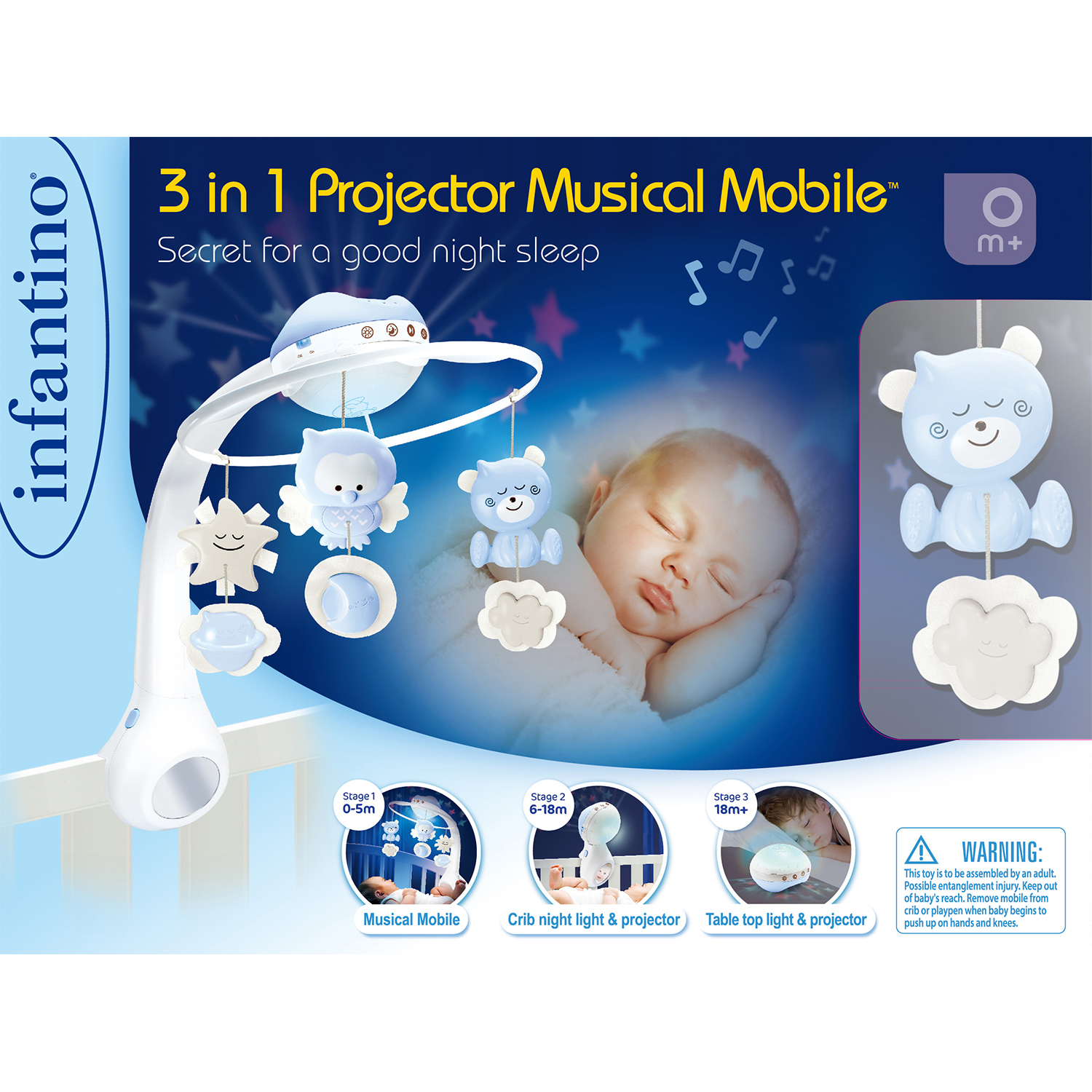 Мобиль-проектор INFANTINO 3 в 1 Музыкальный голубой - фото 1