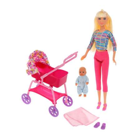 Кукла Наша Игрушка Lucy с коляской и малышом 4 аксессуара
