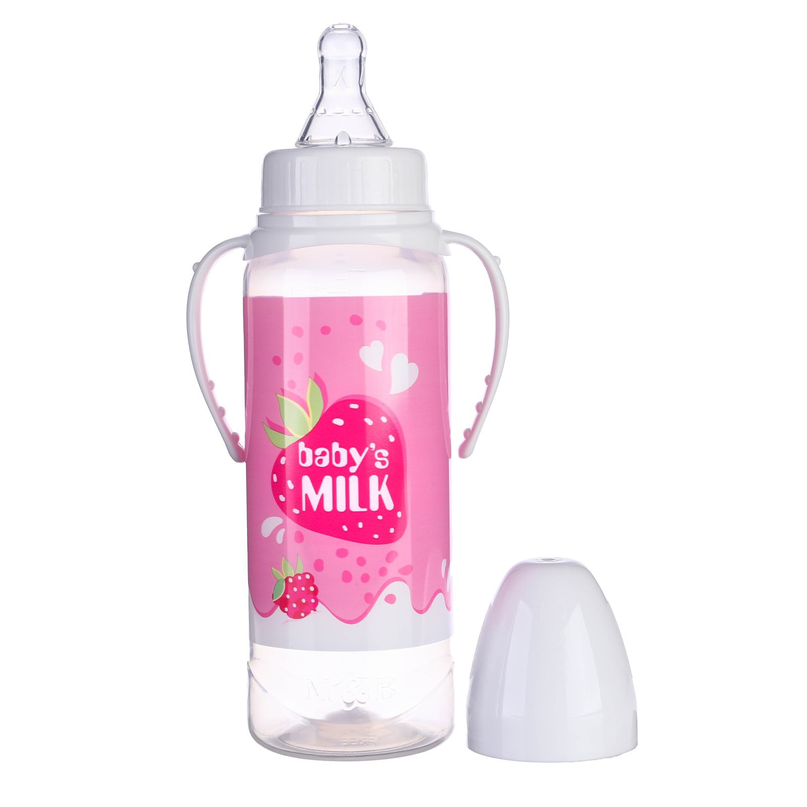 Бутылочка Mum and Baby для кормления подарочная «Клубничное молоко» 250 мл. с соской с ручками - фото 3
