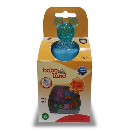 Бутылочка Baby Land с ручками и колпачком-игрушкой 150мл с силиконовой соской Air System голубой