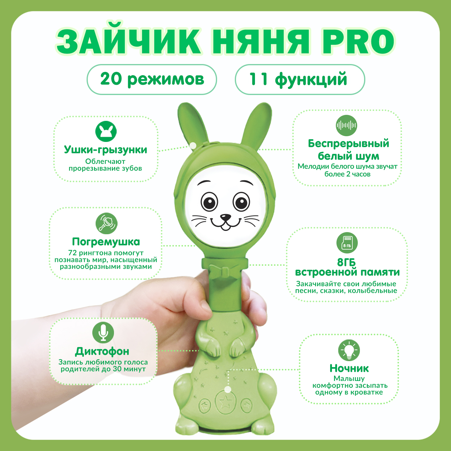 Интерактивная игрушка BertToys Зайчик Няня PRO 20 режимов страна  производства Китай FD110/Зеленый купить по цене 2490 ₽ в интернет-магазине  Детский мир