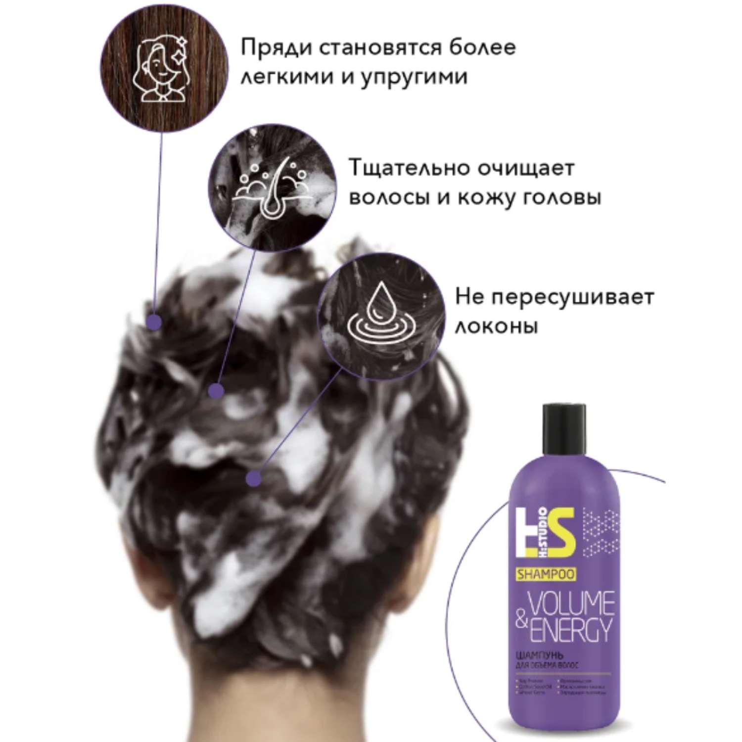 Шампунь для волос ROMAX Н studio объем volume energy 400 мл - фото 3