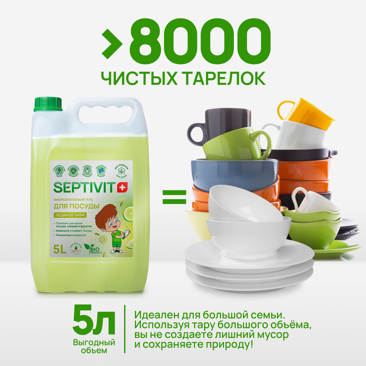 Средство для мытья посуды SEPTIVIT Premium Ледяной лайм 5 л купить по цене  799 ₽ в интернет-магазине Детский мир