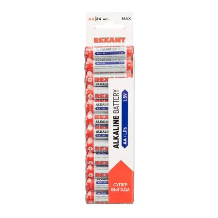 Алкалиновые батарейки REXANT пальчиковые AA/LR6 24 шт