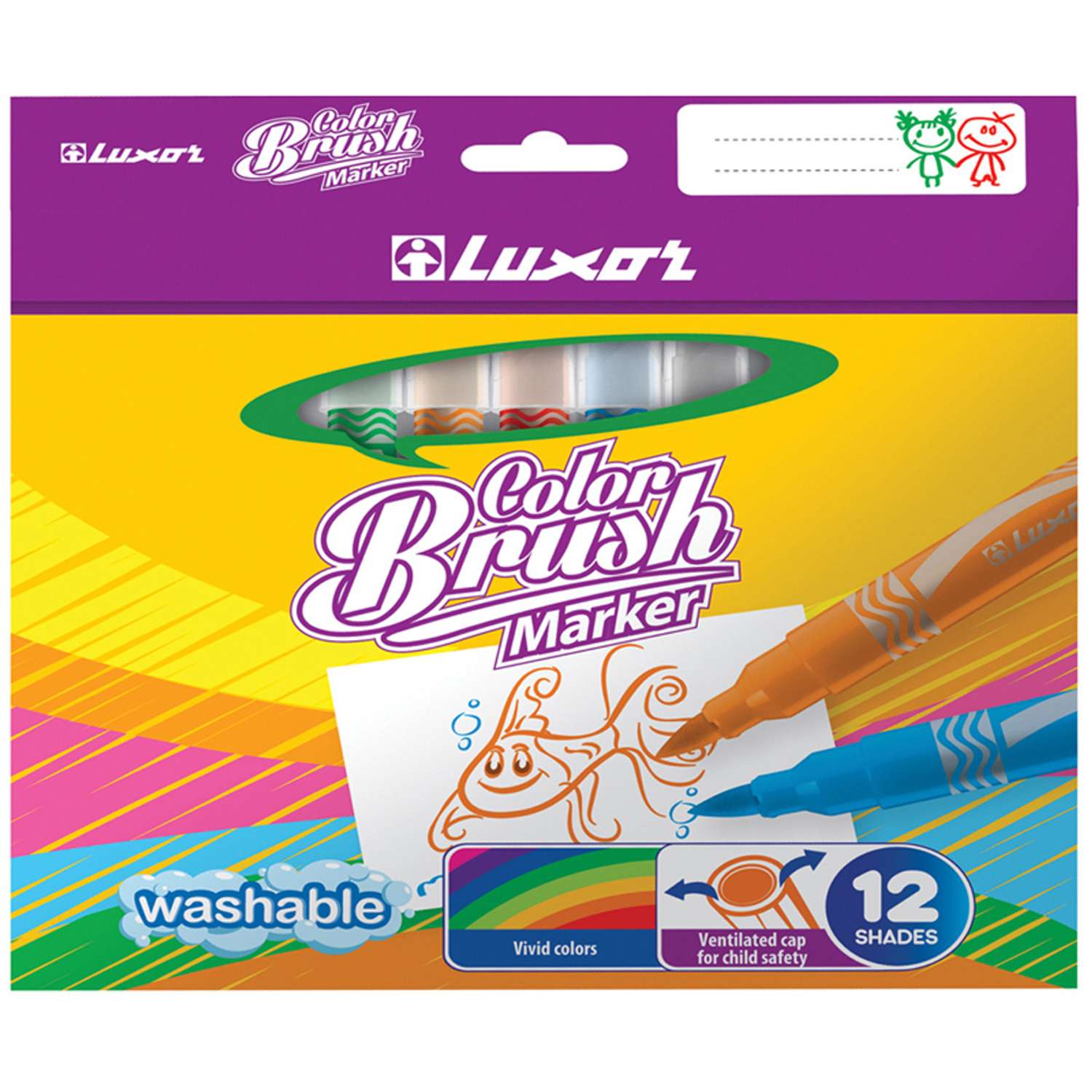 Фломастеры LUXOR с кистевым пишущим узлом Color Brush 12цв смываемые картон европодвес - фото 1