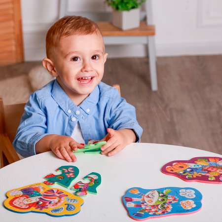 Пазл Vladi Toys мягкие Baby Puzzle Чудо ферма 4 картинки 13 элементов