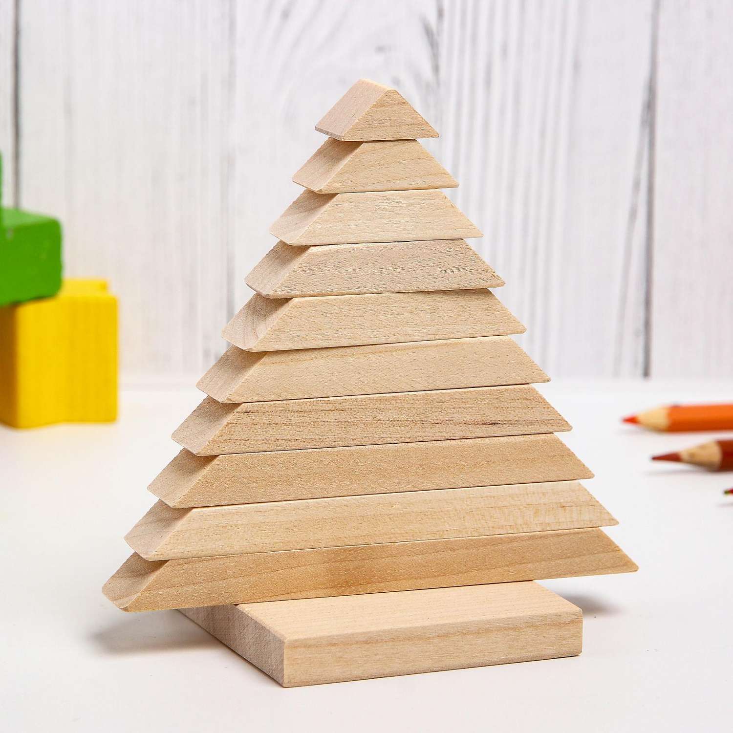 Детская пирамидка POMPOSHKI «Ёлочка» деревянная материал: берёза - фото 1