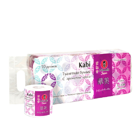 Туалетная бумага Maneki Kabi трехслойная белая с ароматом ириса 10 рулонов