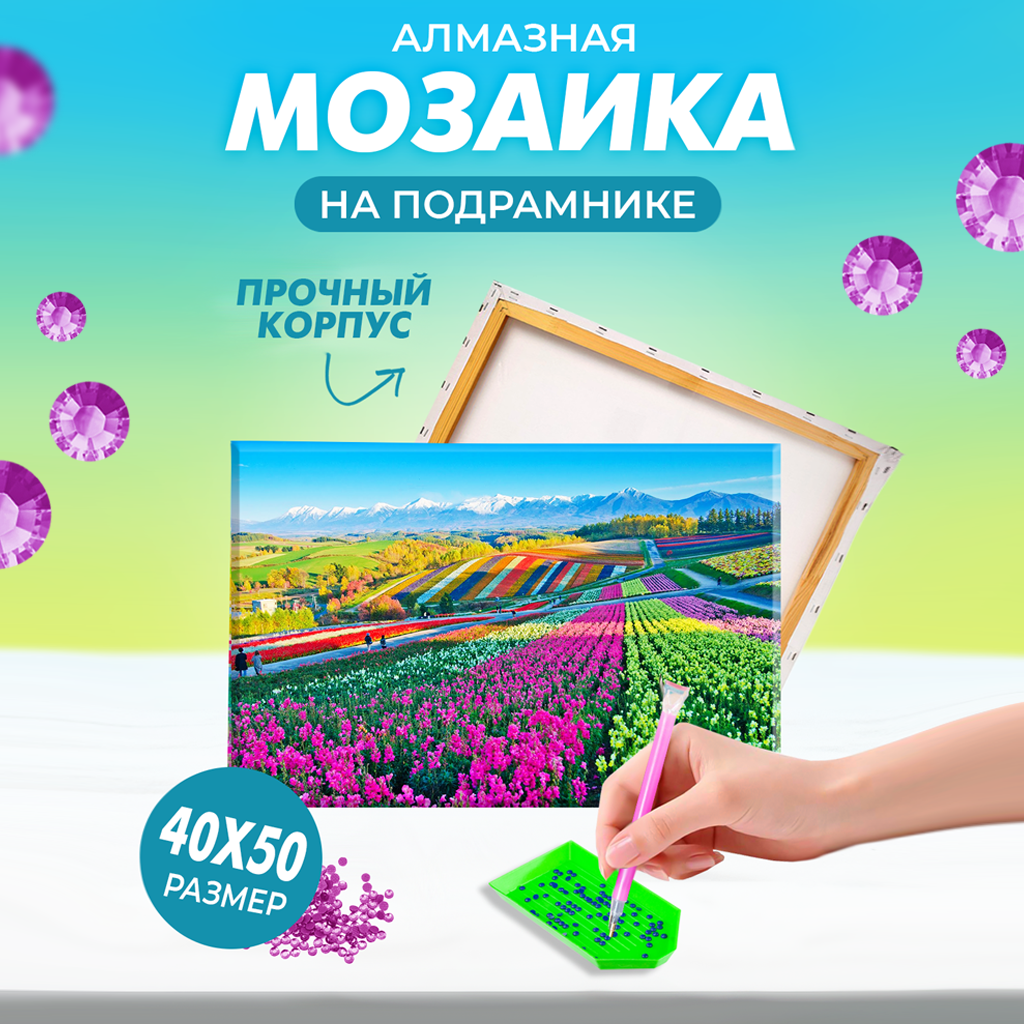 Алмазная мозаика Solmax Цветочное поле на подрамнике 40х50см - фото 1