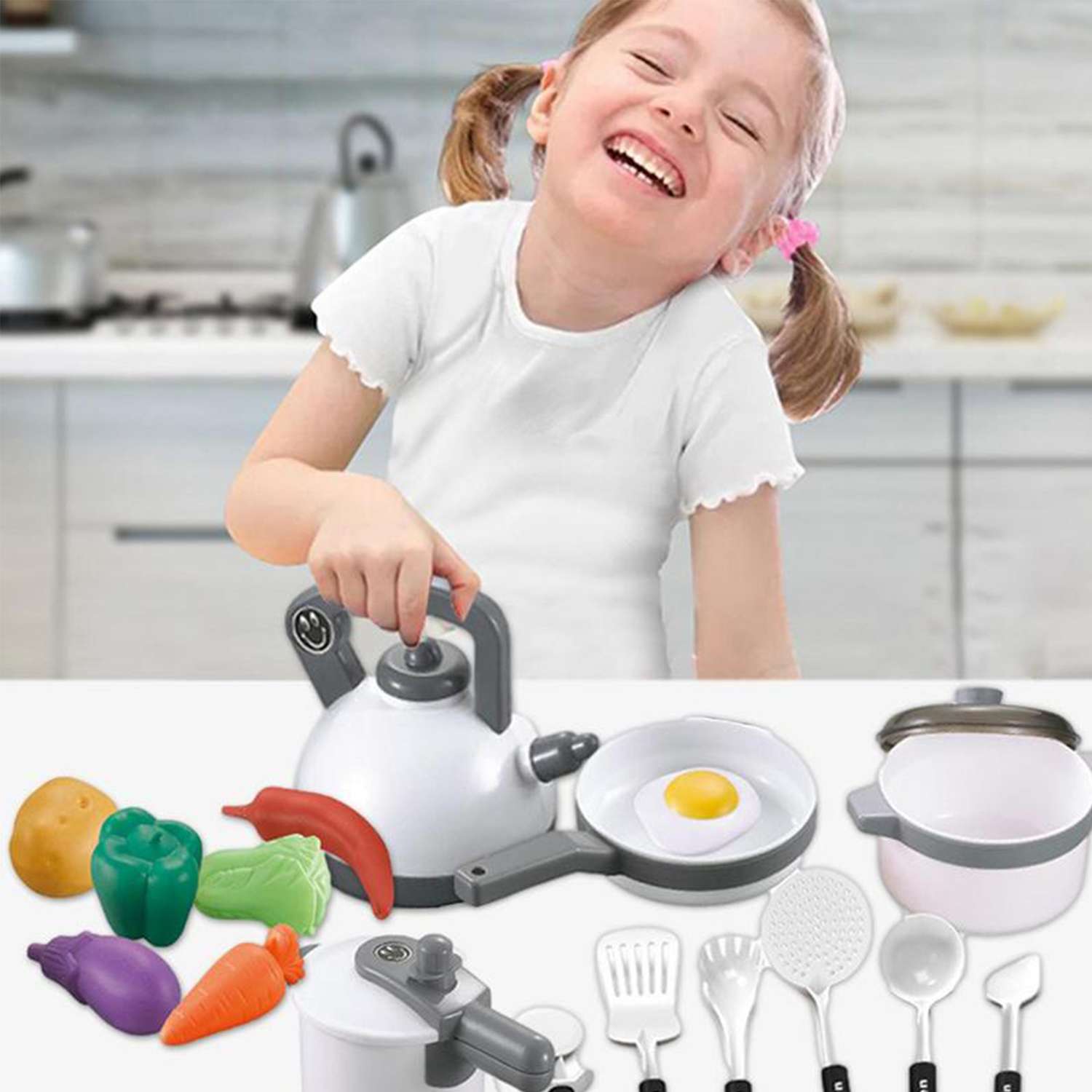 Детский игровой набор SHARKTOYS игрушечной посуды для куклы 18 предметов белый - фото 3
