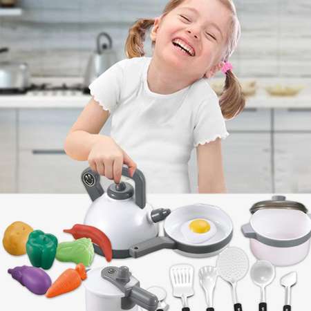 Детский игровой набор SHARKTOYS игрушечной посуды для куклы 18 предметов белый