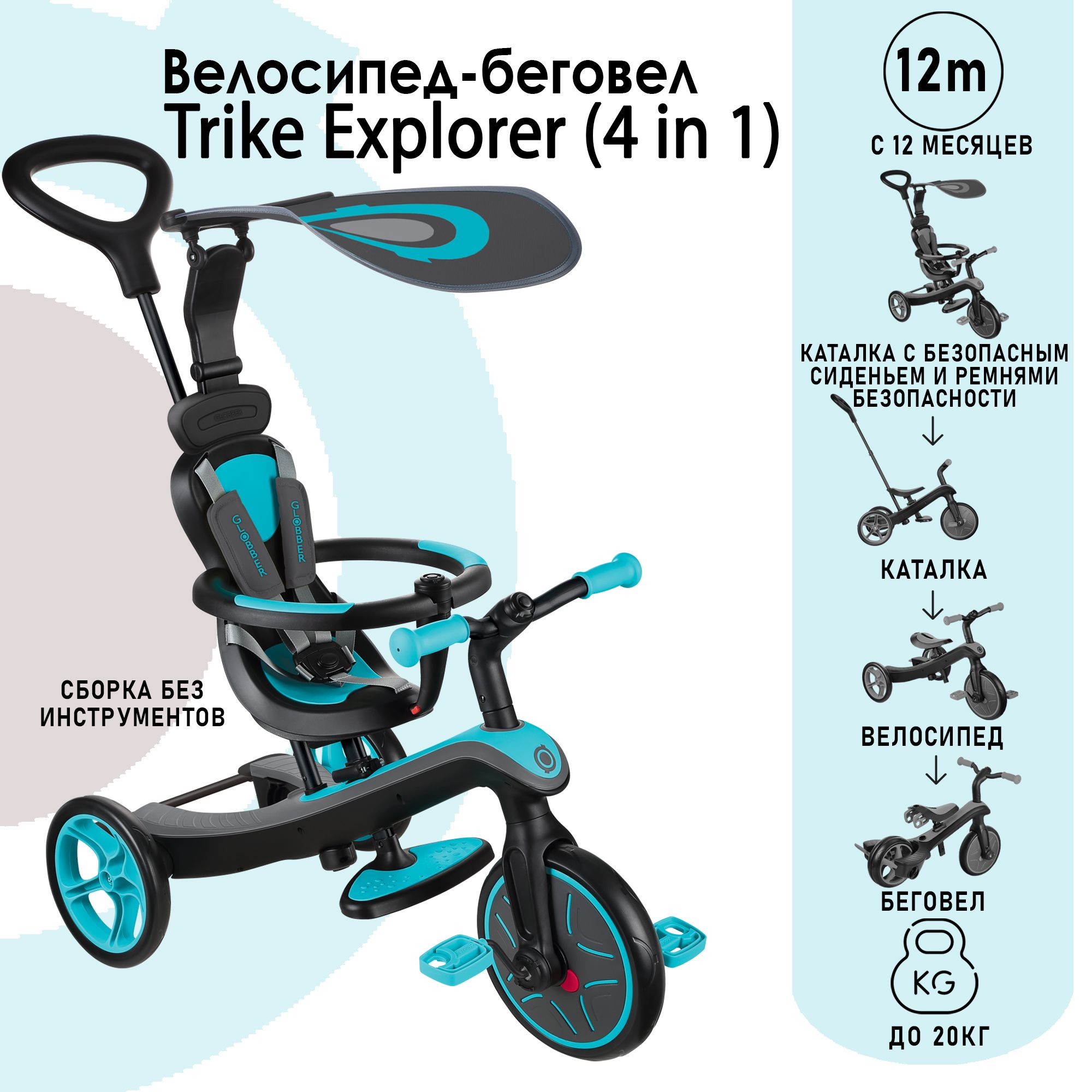 Трехколесный велосипед-беговел Globber Trike explorer 4 in 1 - фото 1