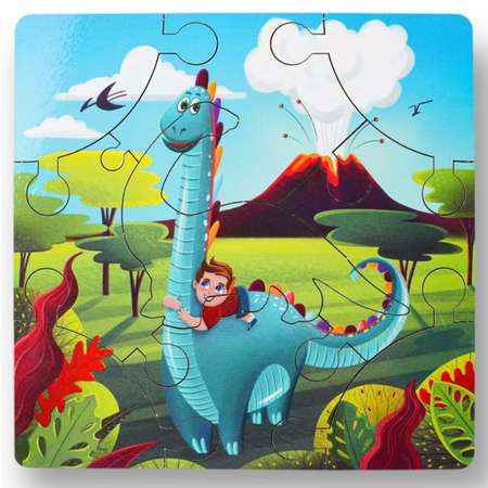 Детский деревянный пазл Hobby Day с загадкой Динозавр и мальчик