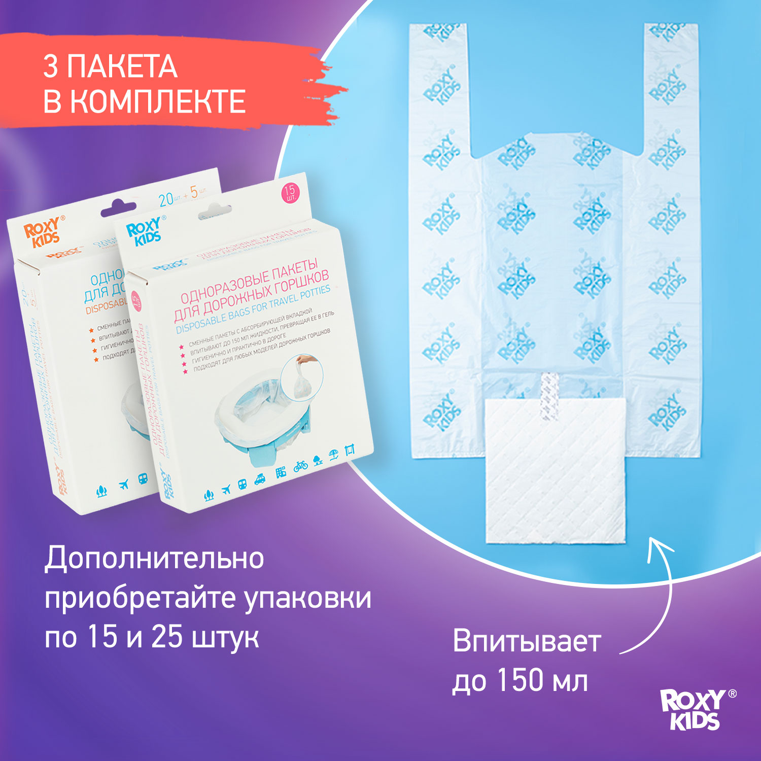 Горшок дорожный ROXY-KIDS складной с многоразовой вкладкой Handy Potty 3 в 1 цвет серый-мятный - фото 8