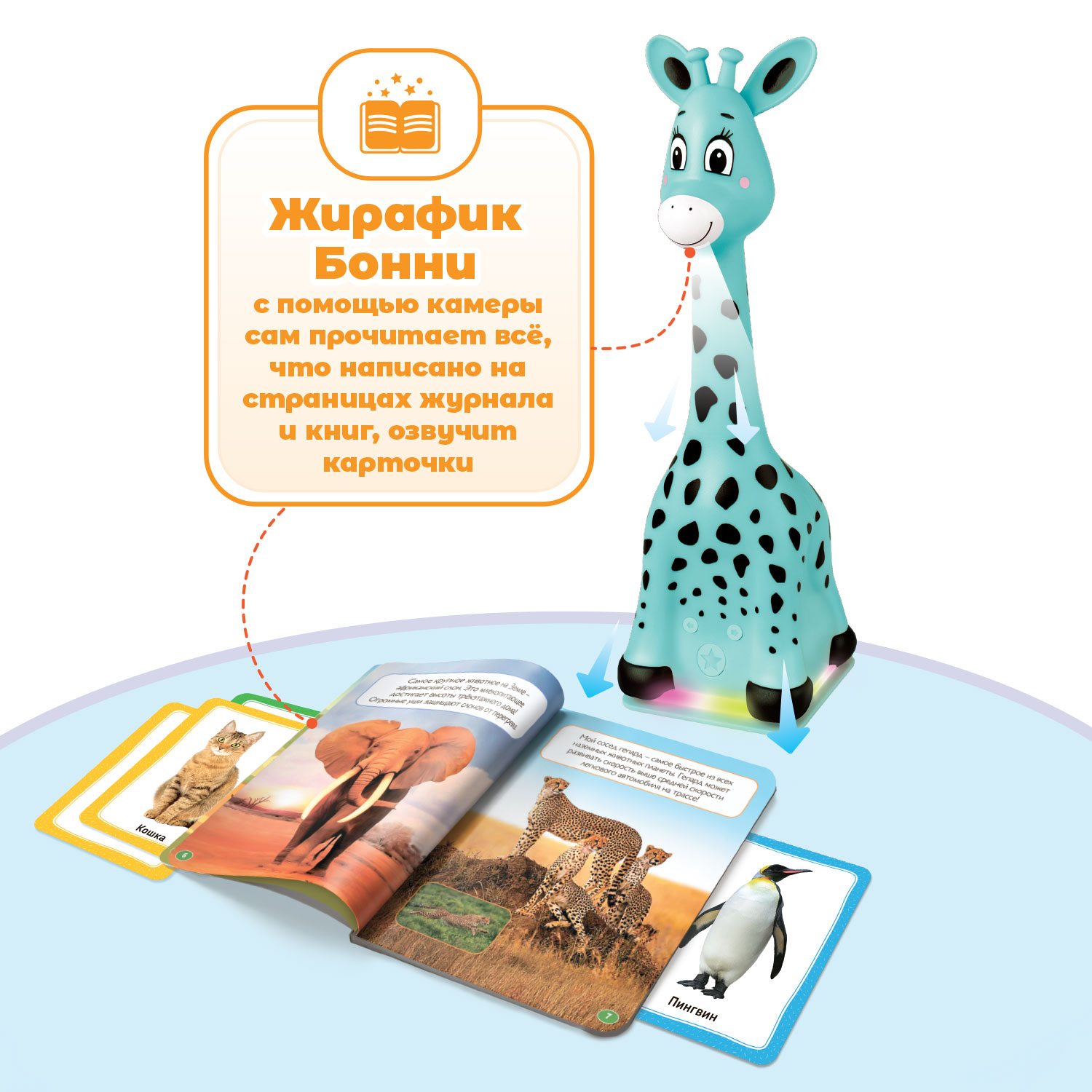 Большой комплект BertToys для Жирафика Бонни: два набора карточек + познавательный журнал + три книги со сказками - фото 3