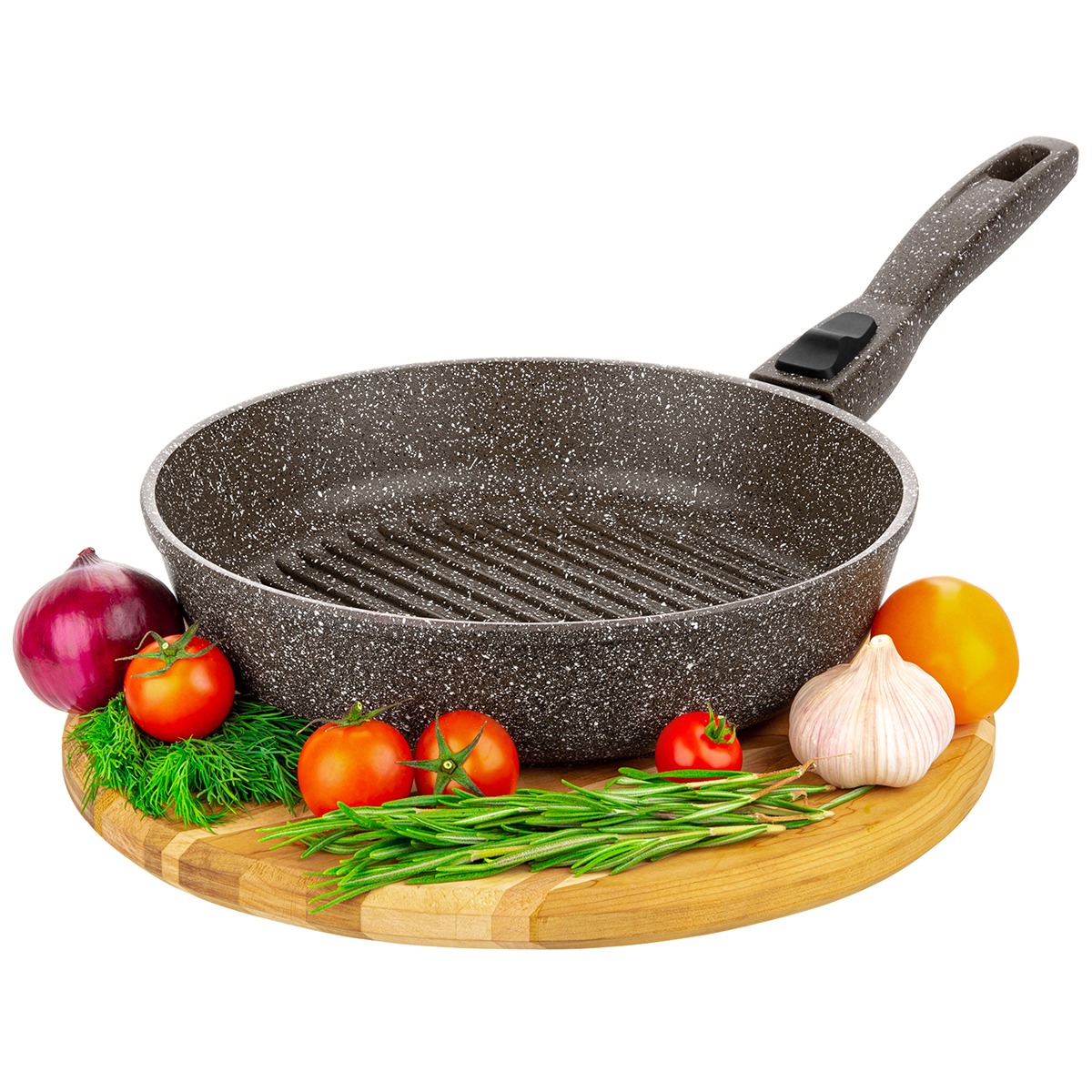 Сковорода - гриль круглая Elan Gallery 24 см ГАРМОНИЯ ВКУСА Коричневый опал с крышкой D24. со съёмной ручкой - фото 4
