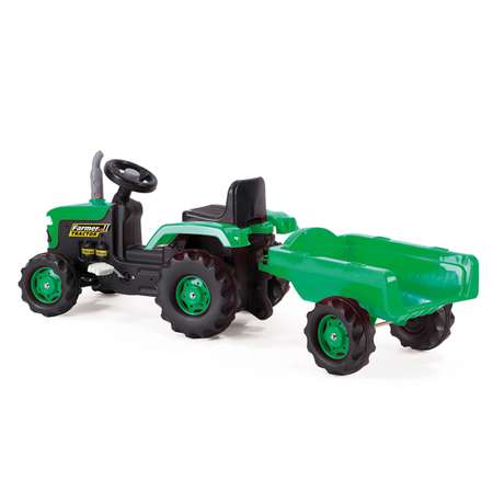 Трактор педальный DOLU с прицепом клаксон зеленый