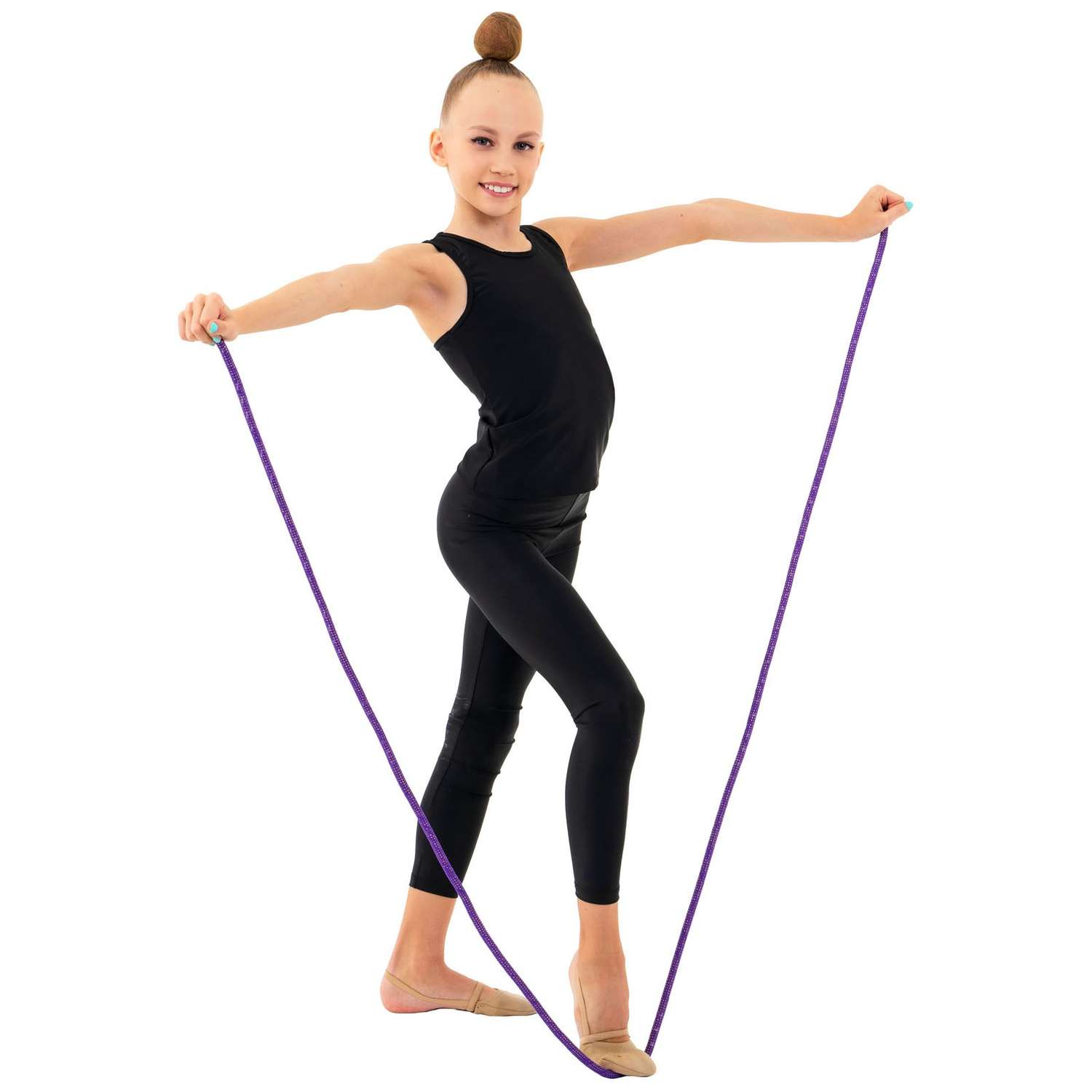 Скакалка Grace Dance гимнастическая. длина 2.5 м. цвет фиолетовый/золото. с люрексом - фото 4