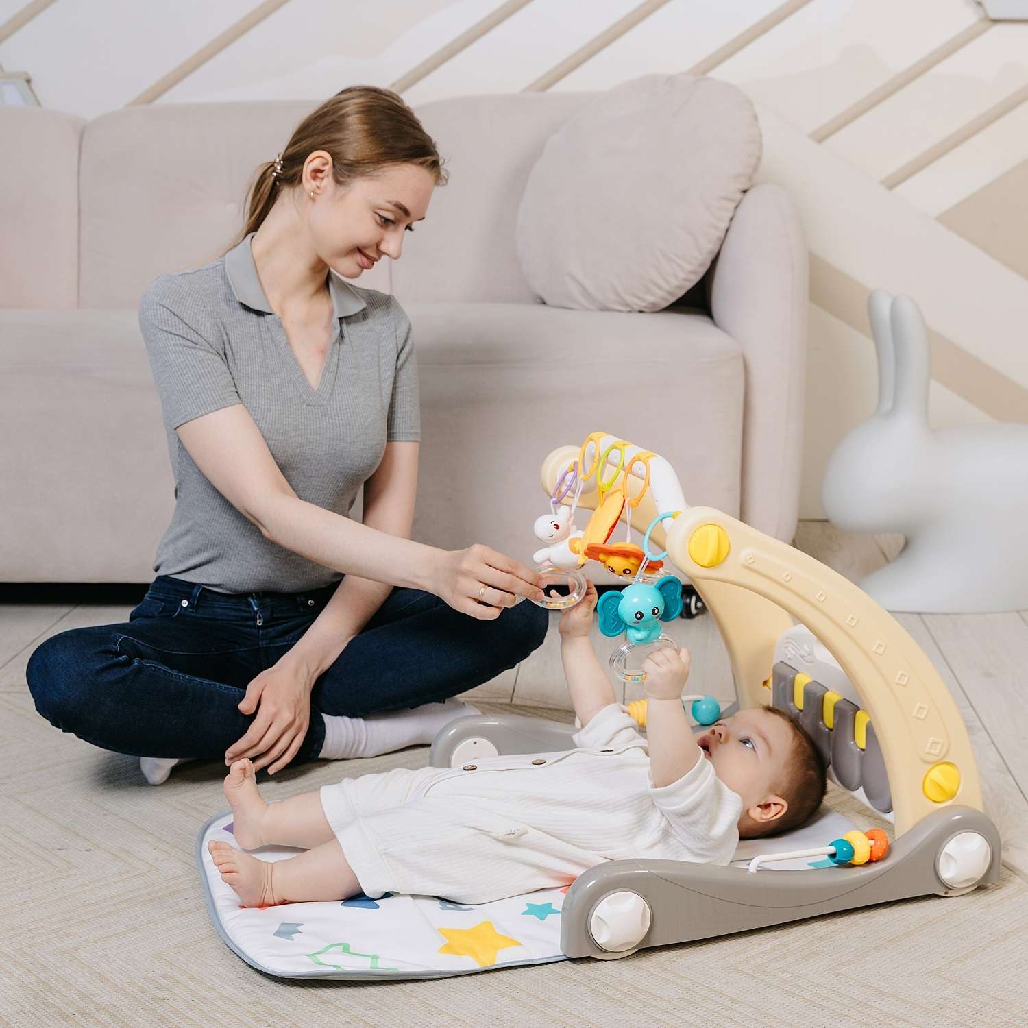 Ходунки BabyCare 2в1 с игровым ковриком Flash синие - фото 4