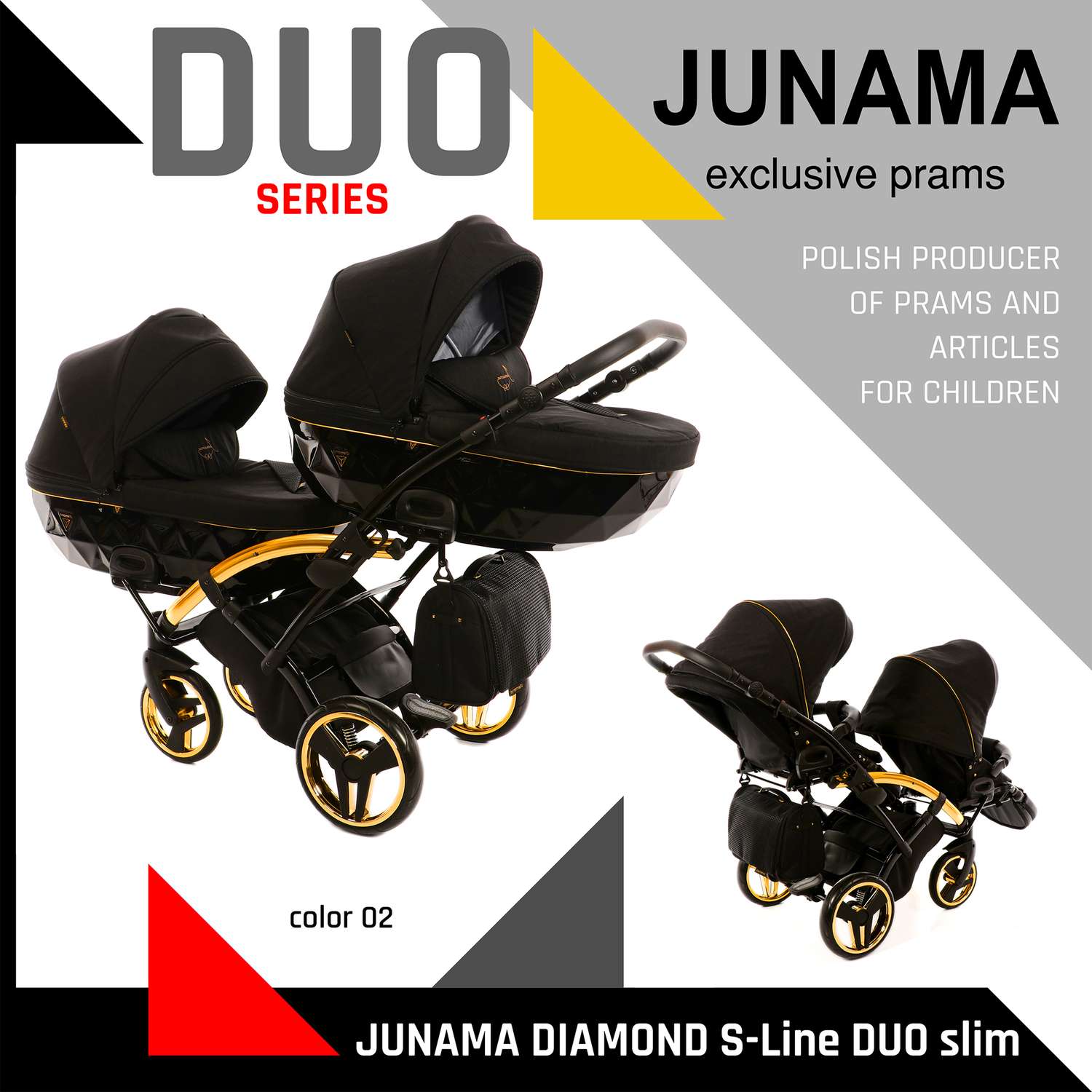 Коляска детская для двойни JUNAMA DIAMOND DUO slim JDS-02 черный - фото 9