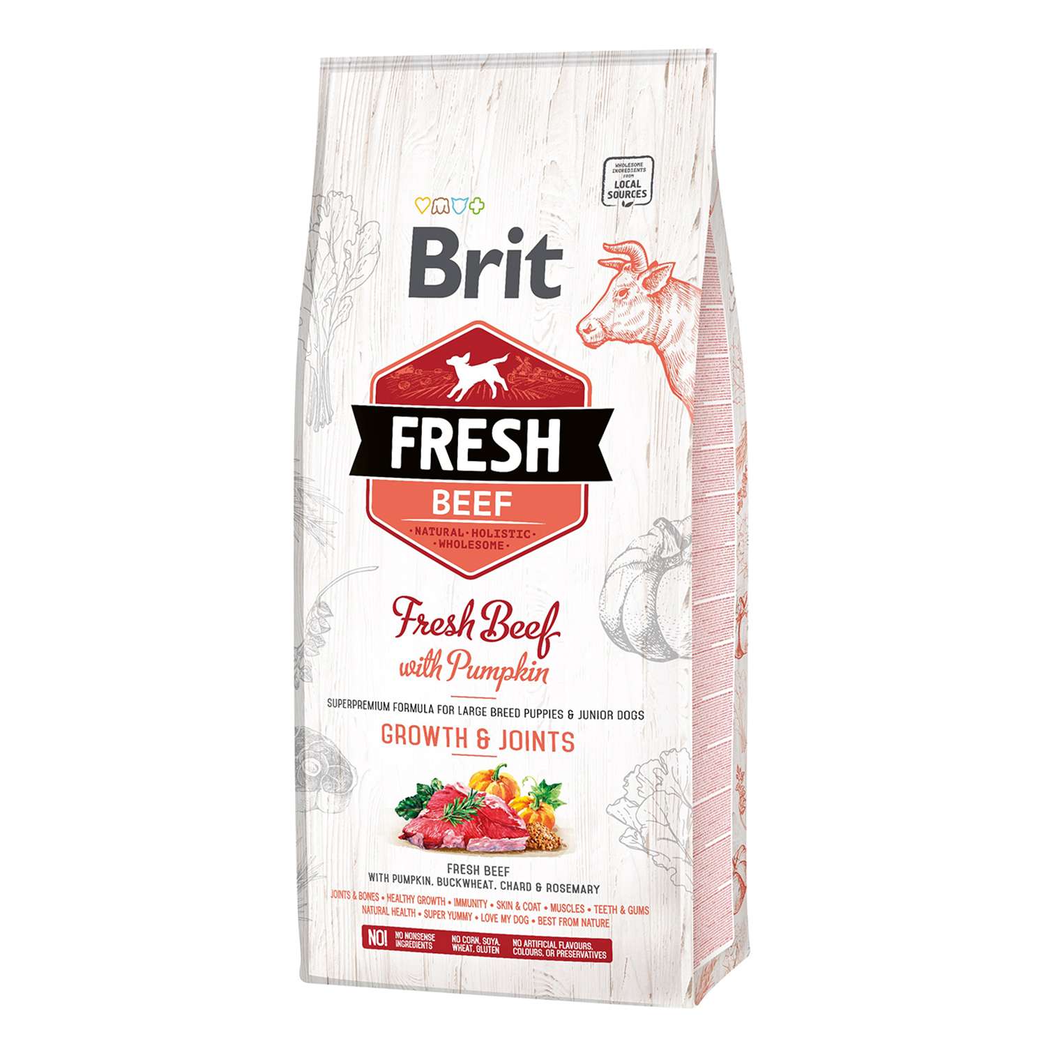 Корм для щенков Brit Fresh 12кг для крупных пород говядина и тыква - фото 1